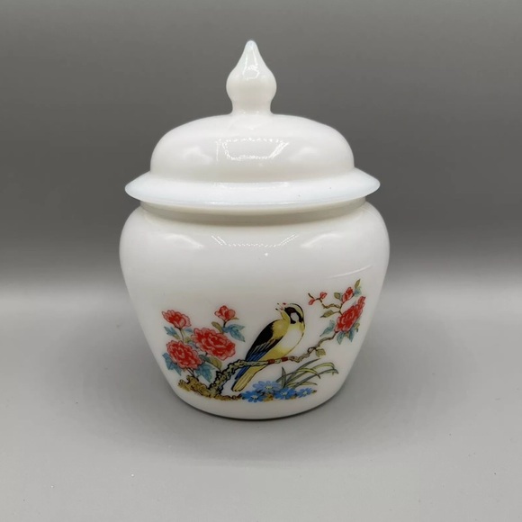 Avon Other - Vintage Avon Milk Glass Jar With Lid Floral Bird Ginger Jar #7
